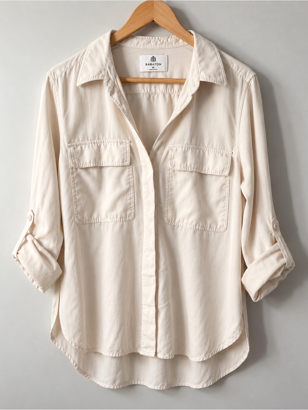 Aritzia Babaton Ivory Tencel Utility Button Down Shirt Size M
